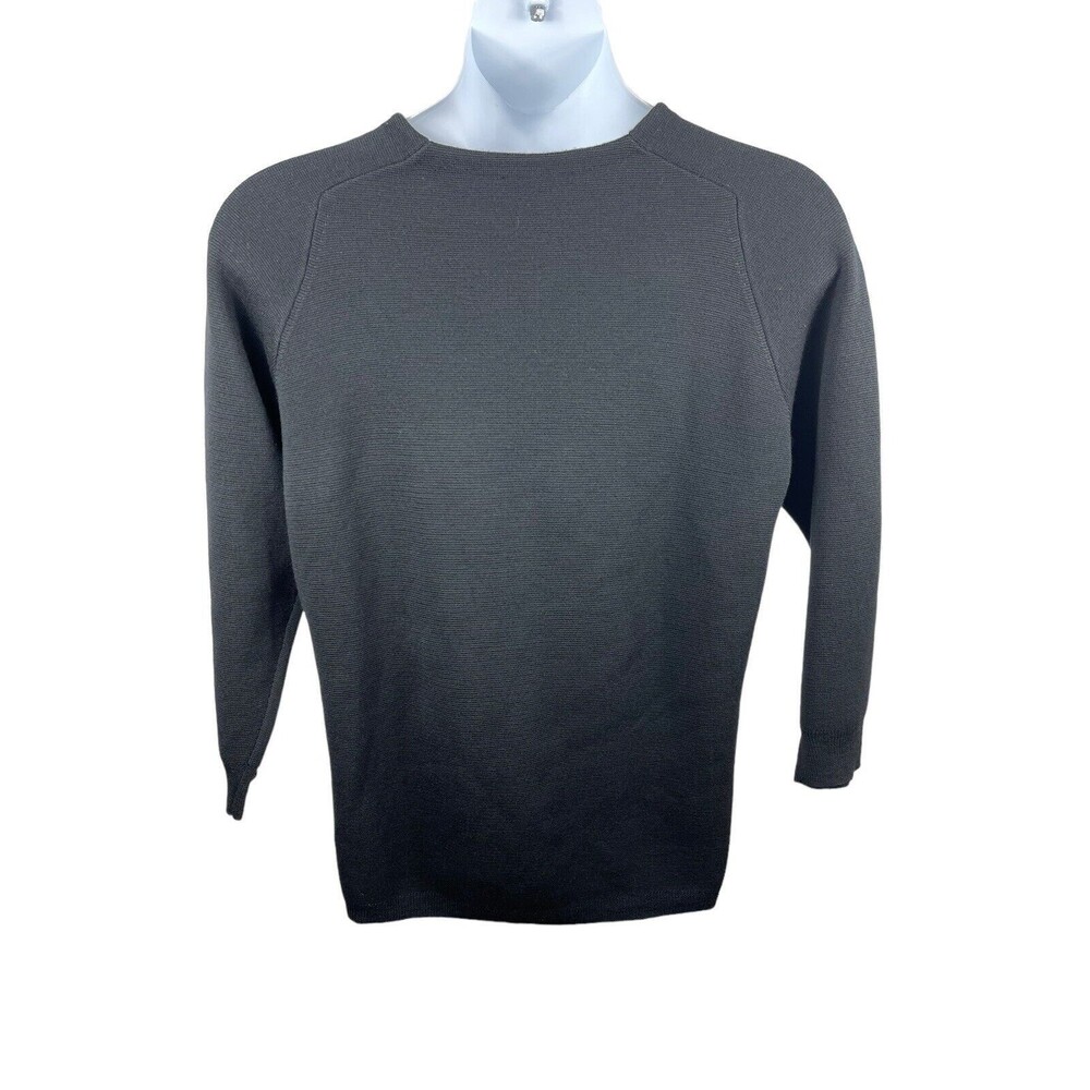 J. Crew Black 100% Merino Wool Pullover Stretch Qtr Sleeve Front Pocket Top L - Picture 2 of 9